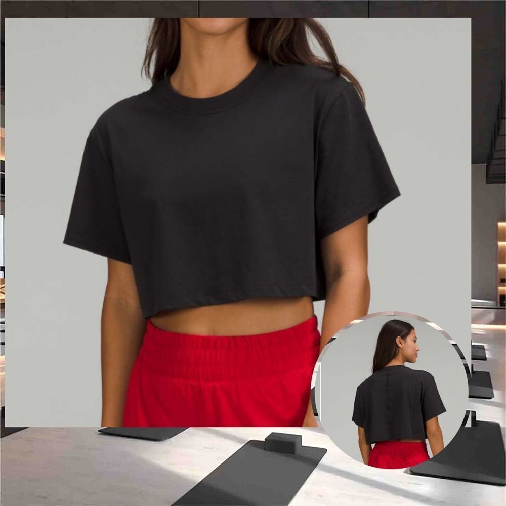 lululemon athletica Black Cropped Short Sleeve Tee